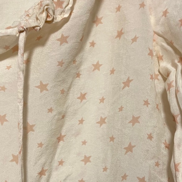 Ella Moss Womens 100% Silk Long Sleeve Blouse XS Stars Ruffle Neck‎ Sheer - Picture 6 of 9